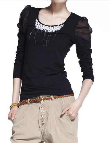 Women blouses black color with white lace